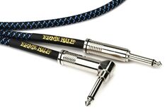 Ernie Ball P06060 Плетеный инструментальный кабель с прямым и прямым углом — 25 футов, черный/синий