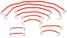Ernie Ball P06404 Плоский ленточный соединительный кабель для педалборда — от прямого к прямому углу — красный в упаковке