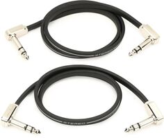Ernie Ball P06406 Плоский ленточный стереофонический соединительный кабель с прямым и прямым углом — 24 дюйма, черный (2 шт.)