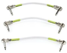 Ernie Ball P06052 Плоский соединительный кабель для педалборда с прямым и прямым углом — 6 дюймов, белый (3 шт.)