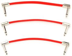 Ernie Ball P06402 Плоский ленточный педалборд, соединительный кабель от прямоугольного к прямоугольному — 6 дюймов, красный (3 шт.)