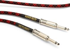 Ernie Ball P06398 Плетеный инструментальный кабель от прямого к прямому — 25 футов, красный черный