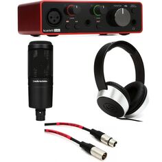 Аудиоинтерфейс Focusrite Scarlett Solo и комплект AT2020 с наушниками и кабелем