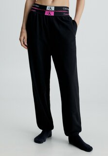 Пижамные брюки JOGGER Calvin Klein Underwear, черный с логотипом в виде розы цвета фуксии