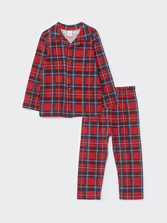 Пижамный комплект для маленьких мальчиков с воротником-поло и длинными рукавами в клетку LCW baby, яркий красный ба