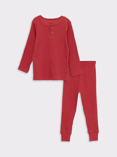 Пижамный комплект для маленьких мальчиков с круглым вырезом и длинными рукавами LCW baby, плитка