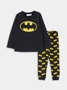 Пижамный комплект для маленьких мальчиков с круглым вырезом и длинными рукавами с принтом Бэтмена LCW baby, черный