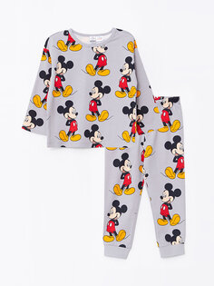 Пижамный комплект для маленьких мальчиков с круглым вырезом и длинными рукавами с принтом Микки Мауса LCW baby, серый с принтом