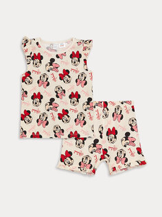 Пижамный комплект с шортами для маленьких девочек и круглым вырезом с принтом Минни Маус LCW baby