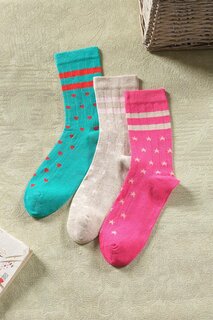 3 пары женских длинных носков | Очень мягкие хлопковые носки унисекс со звездным узором Zeynep Tekstil