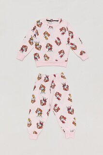 Пижамный комплект унисекс с круглым вырезом и принтом кошек Fullamoda, пудрово-розовый