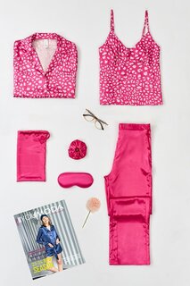 Пижамный комплект цвета фуксии из 6 предметов с леопардовым принтом FOR YOU MODA