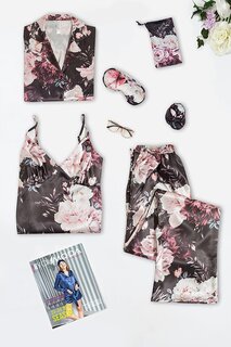 Пижамный комплект цвета фуксии из 6 предметов с принтом роз FOR YOU MODA