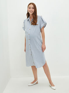Платье для беременных из поплина с рубашечным воротником и короткими рукавами в полоску LCWAIKIKI Maternity