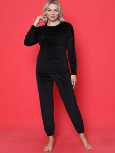 Молодежный пижамный комплект French Velvet Proud с принтом и эластичными штанинами Seasonal W20422249 ahengim, черный