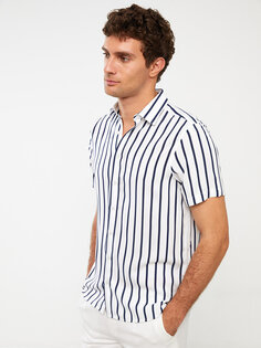 Мужская вискозная рубашка в полоску стандартного кроя с коротким рукавом LCWAIKIKI Classic
