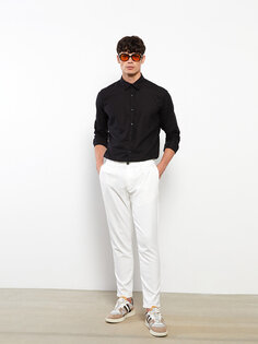 Мужская габардиновая рубашка Slim Fit с длинным рукавом LCW Casual, черный