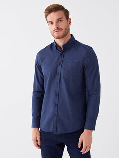 Мужская габардиновая рубашка стандартного кроя с длинным рукавом LCWAIKIKI Classic, темно-синий меланж