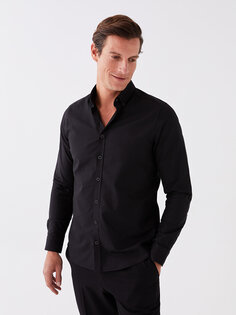 Мужская оксфордская рубашка Slim Fit с длинным рукавом LCWAIKIKI Classic, черный