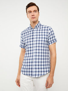Мужская рубашка Добби в клетку с коротким рукавом стандартного кроя LCWAIKIKI Classic