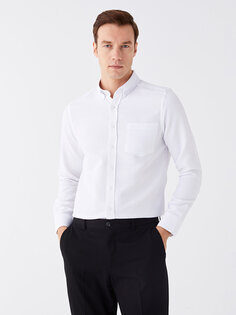 Мужская рубашка Добби стандартного кроя с длинным рукавом LCWAIKIKI Classic, буксе белый