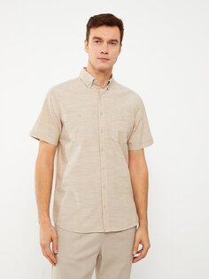 Мужская рубашка из поплина стандартного кроя с короткими рукавами LCWAIKIKI Classic, светло-бежевый