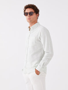 Мужская рубашка из смесового льна обычного кроя с длинным рукавом LCWAIKIKI Basic, бледно-голубой цвет воды