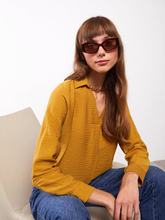 Простая женская блузка с воротником рубашки и длинным рукавом LCWAIKIKI Classic, темно-желтый