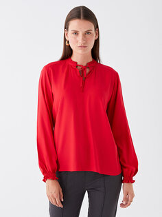 Простая женская блузка с воротником-стойкой и длинными рукавами LCWAIKIKI Classic, красный