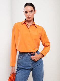 Простая женская рубашка-туника из поплина с длинными рукавами и длинными рукавами LCW Modest, матовый оранжевый