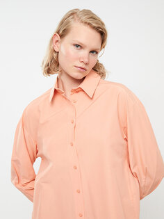 Простая женская рубашка-туника из поплина с длинными рукавами и длинными рукавами LCW Modest, светло-розовый