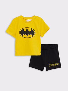 Хлопковая футболка с короткими рукавами и шортами для маленьких мальчиков с круглым вырезом и принтом Бэтмена, комплект из 2 предметов LCW baby