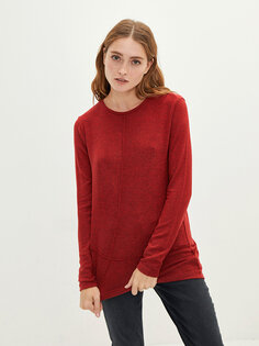 Простая женская футболка с круглым вырезом и длинными рукавами LCWAIKIKI Basic, красный меланж