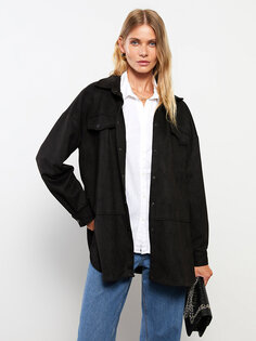 Простое женское кожаное пальто с длинным рукавом и воротником-рубашкой LCWAIKIKI Classic