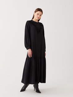 Прямое женское платье с круглым вырезом и длинными рукавами LCW Modest, новый черный