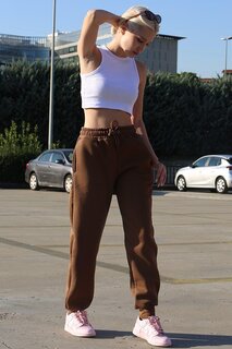 Женские коричневые спортивные штаны с эластичной резинкой на талии MG1568 MADMEXT