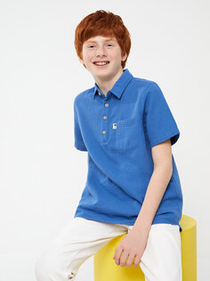 Базовая рубашка для мальчика с коротким рукавом LCW Kids, средний синий