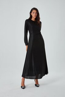 Черное платье со сборкой на талии Mizalle