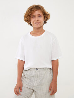 Базовая футболка для мальчиков с круглым вырезом и короткими рукавами LCW Kids, буксе белый
