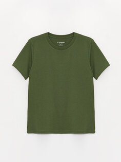 Базовая футболка для мальчиков с круглым вырезом и короткими рукавами LCW Kids, средне-зеленый
