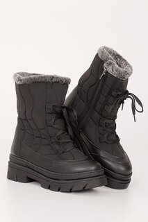 ЧЕРНЫЕ женские зимние ботинки с круглым носком на молнии 35133 GÖNDERİ(R)