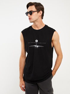 Мужская футболка без рукавов с круглым вырезом и принтом LCW Casual, новый черный