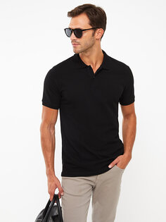 Мужская футболка из пике с короткими рукавами и воротником-поло LCWAIKIKI Basic, новый черный