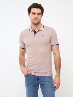 Мужская футболка из пике с короткими рукавами и воротником-поло LCWAIKIKI Basic, светло-бежевый меланж