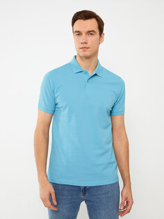 Мужская футболка из пике с короткими рукавами и воротником-поло LCWAIKIKI Basic, синий