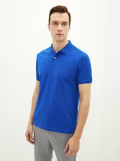 Мужская футболка из пике с короткими рукавами и воротником-поло LCWAIKIKI Basic, яркий синий