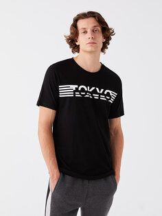 Мужская футболка из чесаного хлопка с круглым вырезом и коротким рукавом с принтом LCW Casual, новый черный