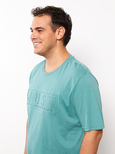 Мужская футболка из чесаного хлопка с круглым вырезом и коротким рукавом с принтом LCWAIKIKI Classic, сизый