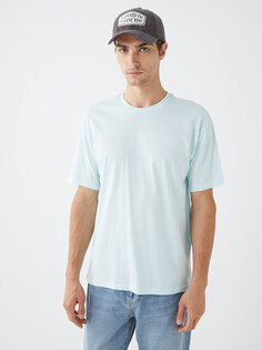 Мужская футболка из чесаного хлопка с круглым вырезом и короткими рукавами LCW Casual, бледно-голубой