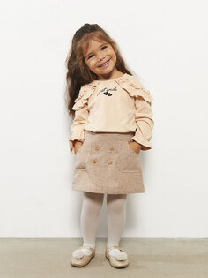 Юбка с рисунком для девочки с эластичной резинкой на талии и колготками, упаковка из 2 шт. LCW baby, светло-коричневый